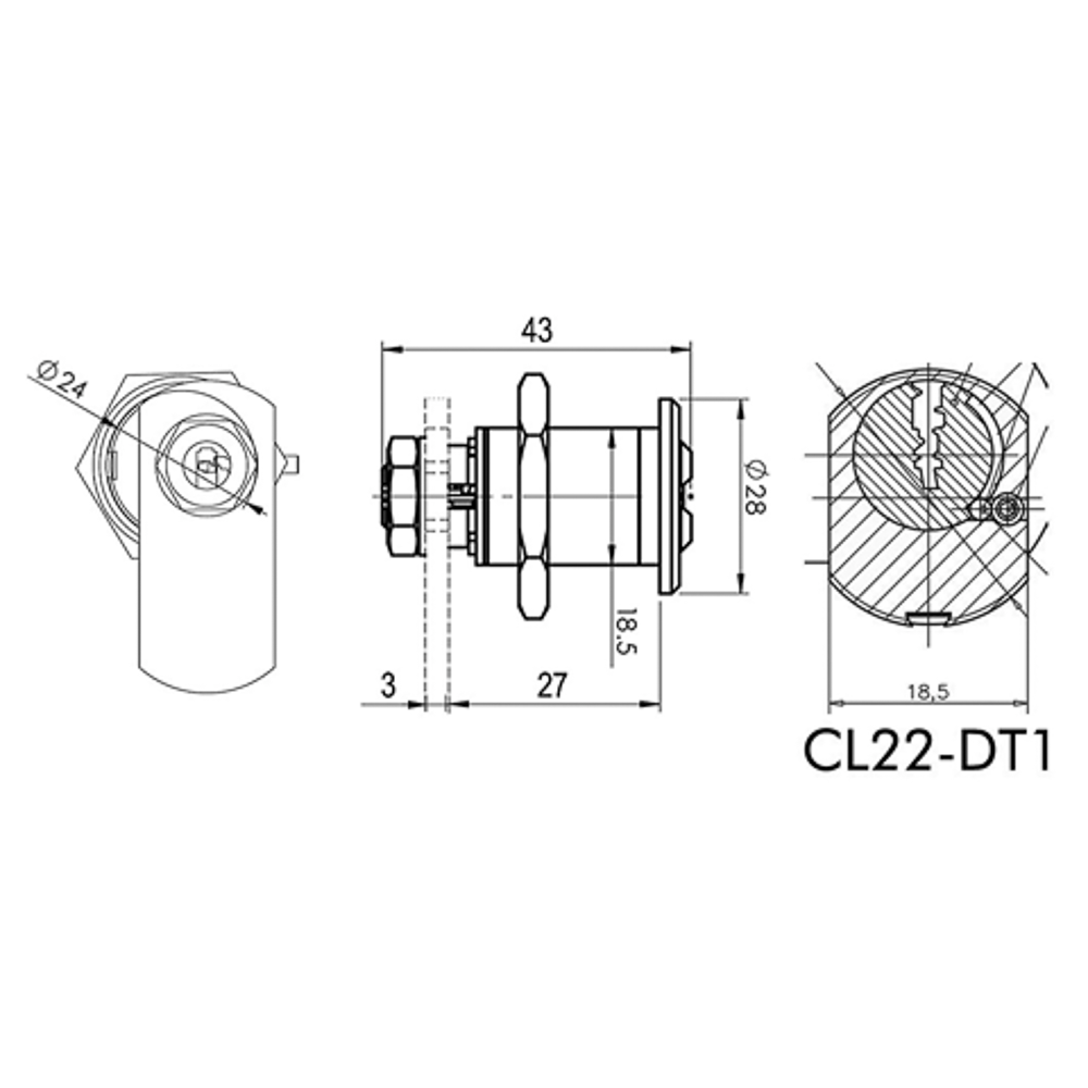 41CL22-DT1-NI Mauer CL22-DT1-Ni-3 keys camlock/post box cyl.